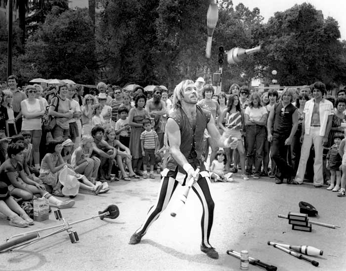 Performing in a street show in San Jose in 1982